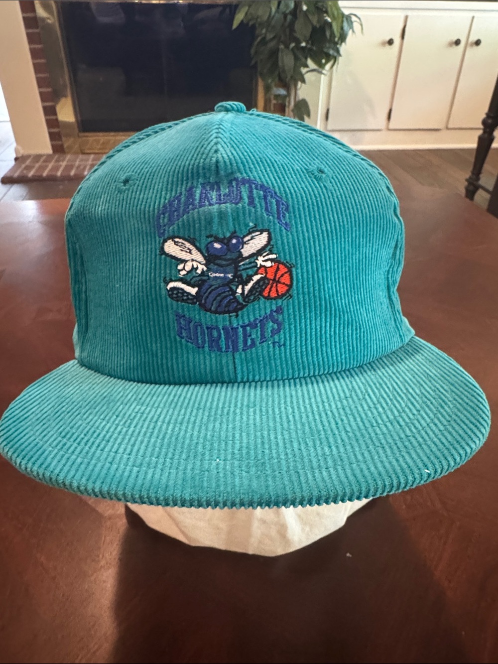 Vintage Charlotte Hornets Teal Corduroy Snapback Hat